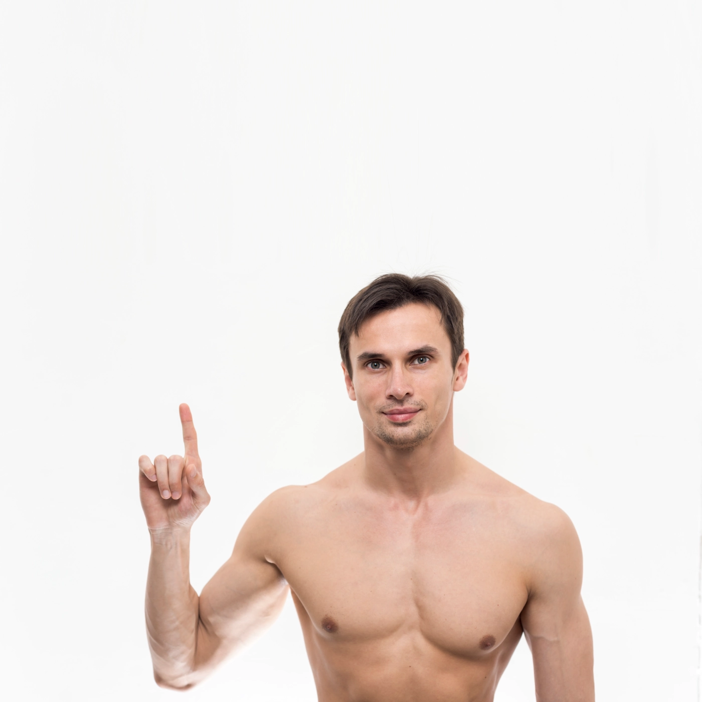 portrait-topless-man-pointing-up